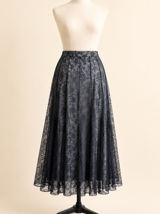 Free People Dresses & Skirts - Free People Lace Midi Skirt Women’s M Black Lace Overlay Boho Whimsigoth Flowy